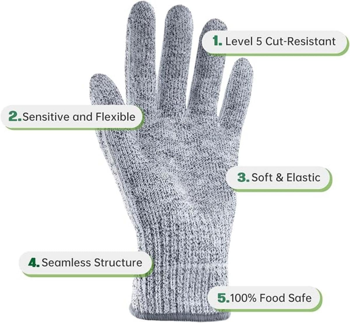 SKY-TOUCH Cut Resistant Gloves Level 5 Protection: HPPE Safety Gloves for Kitchen, Meat Cutting, Mandoline, Factory, Warehouse, Glass Handling – Food Grade, Comfortable, Machine Washable (L)