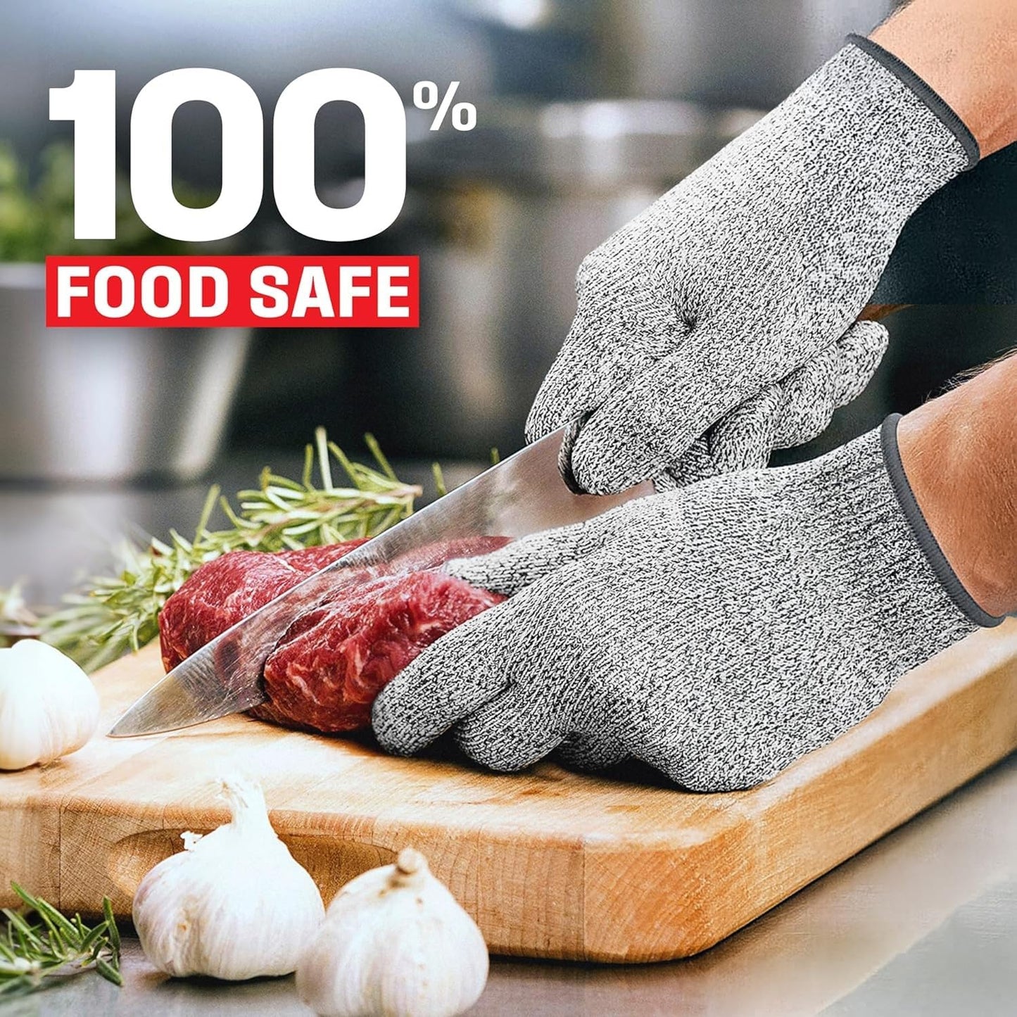 SKY-TOUCH Cut Resistant Gloves Level 5 Protection: HPPE Safety Gloves for Kitchen, Meat Cutting, Mandoline, Factory, Warehouse, Glass Handling – Food Grade, Comfortable, Machine Washable (L)