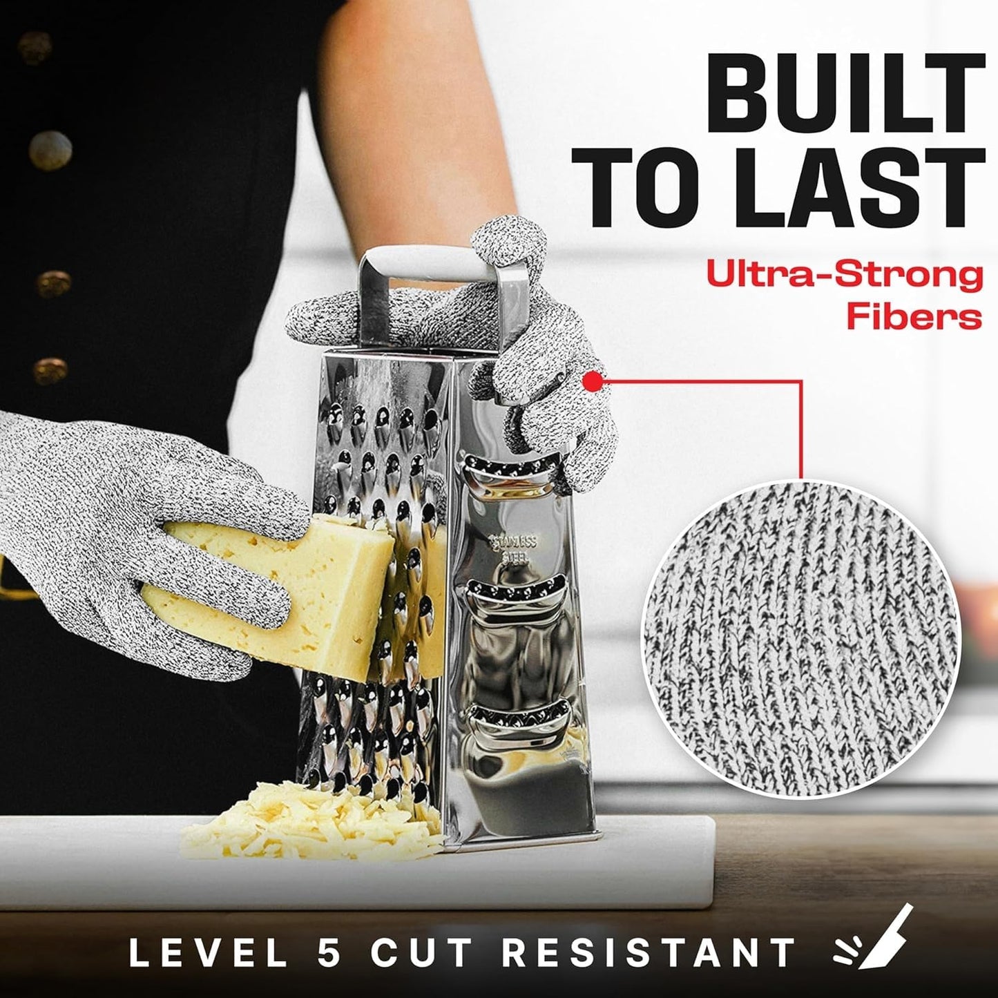 SKY-TOUCH Cut Resistant Gloves Level 5 Protection: HPPE Safety Gloves for Kitchen, Meat Cutting, Mandoline, Factory, Warehouse, Glass Handling – Food Grade, Comfortable, Machine Washable (L)