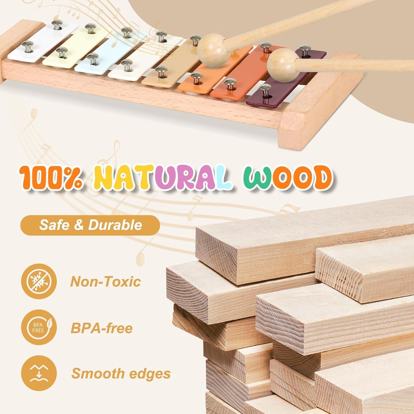 SKY-TOUCH Montessori Wooden Musical Instrument Set, Percussion Baby Xylophone Toy, Children's Birthday Gift, Baby Music Educational Toy, with Storage Bag, Suitable for Children Over 12 Months+
