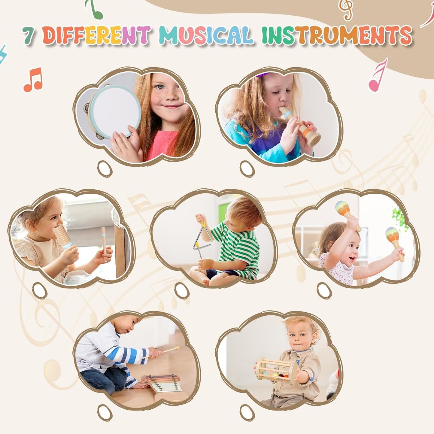 SKY-TOUCH Montessori Wooden Musical Instrument Set, Percussion Baby Xylophone Toy, Children's Birthday Gift, Baby Music Educational Toy, with Storage Bag, Suitable for Children Over 12 Months+