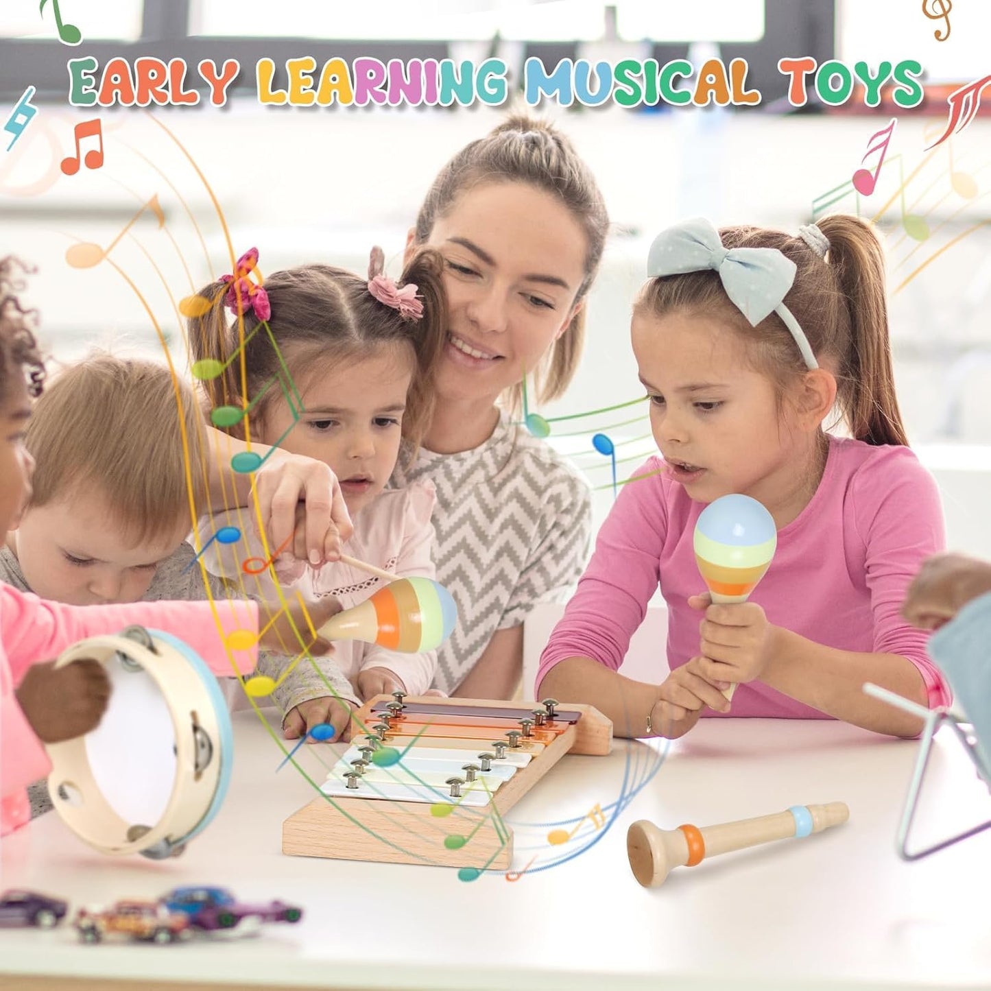 SKY-TOUCH Montessori Wooden Musical Instrument Set, Percussion Baby Xylophone Toy, Children's Birthday Gift, Baby Music Educational Toy, with Storage Bag, Suitable for Children Over 12 Months+