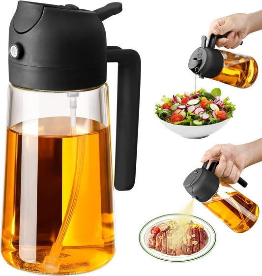 SKY-TOUCH 470ml Oil Sprayer for Cooking, 2 in 1 Glass Olive Oil Sprayer & Dispenser Bottle for Kitchen, Air Fryer, Salad, BBQ, Frying, Baking, Grilling, Food Grade, Leak-Proof, Refillable