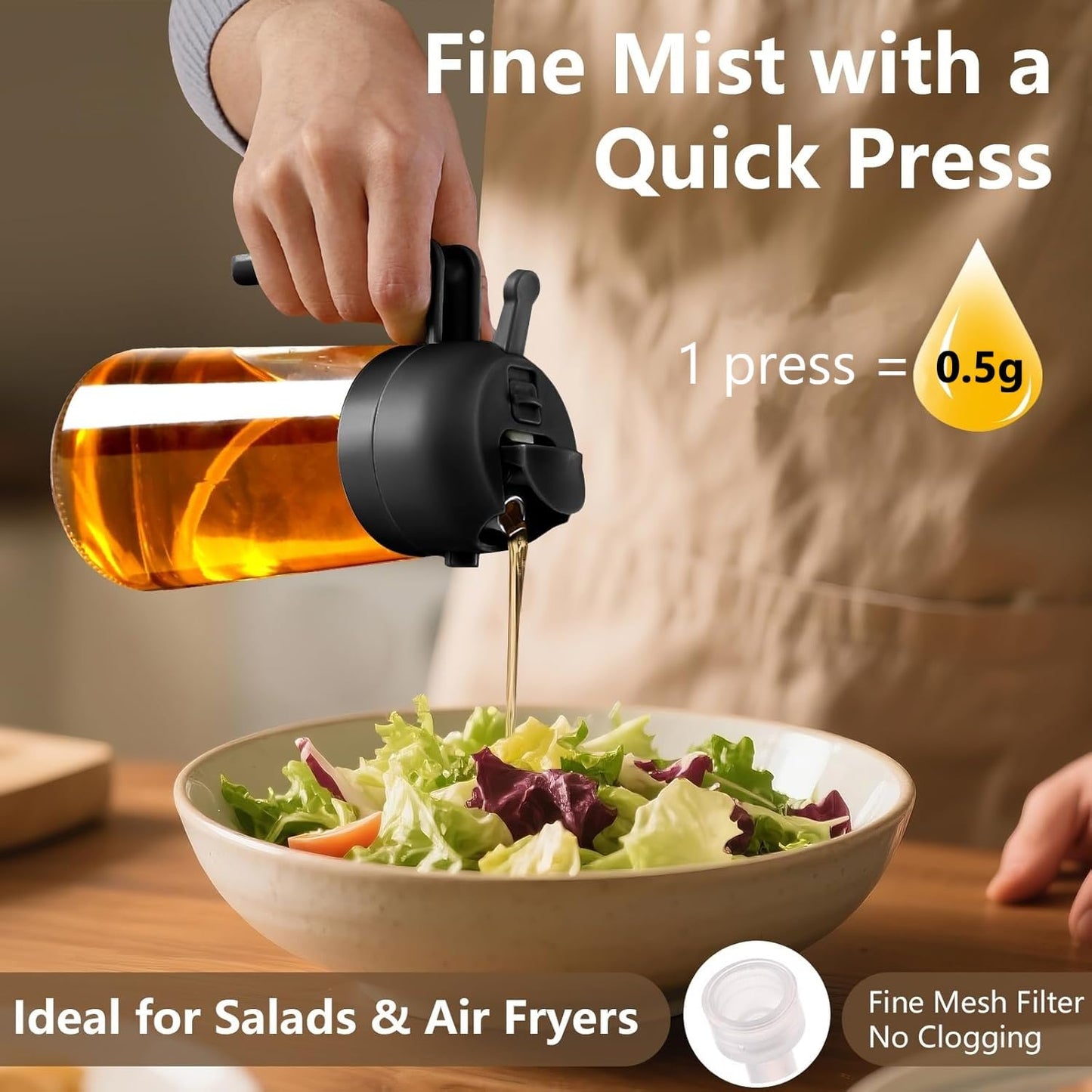 SKY-TOUCH 470ml Oil Sprayer for Cooking, 2 in 1 Glass Olive Oil Sprayer & Dispenser Bottle for Kitchen, Air Fryer, Salad, BBQ, Frying, Baking, Grilling, Food Grade, Leak-Proof, Refillable