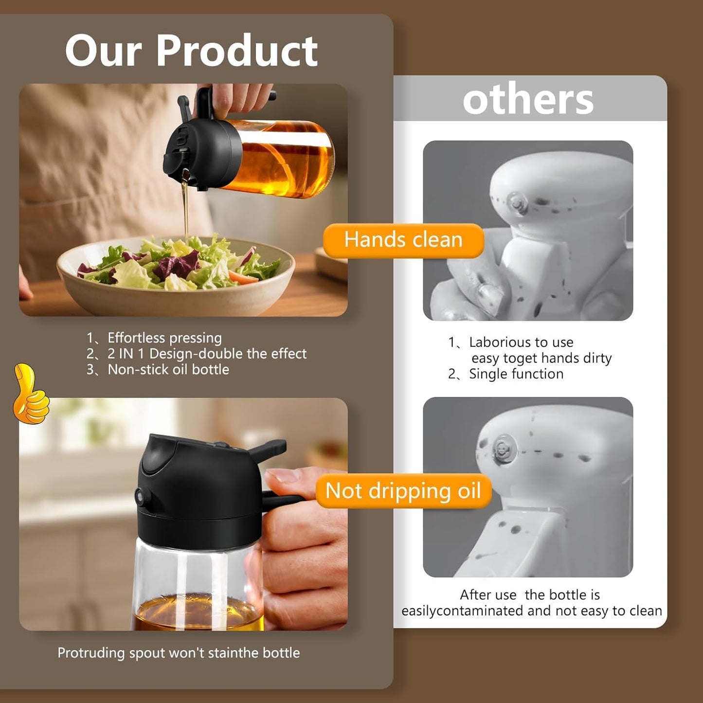 SKY-TOUCH 470ml Oil Sprayer for Cooking, 2 in 1 Glass Olive Oil Sprayer & Dispenser Bottle for Kitchen, Air Fryer, Salad, BBQ, Frying, Baking, Grilling, Food Grade, Leak-Proof, Refillable