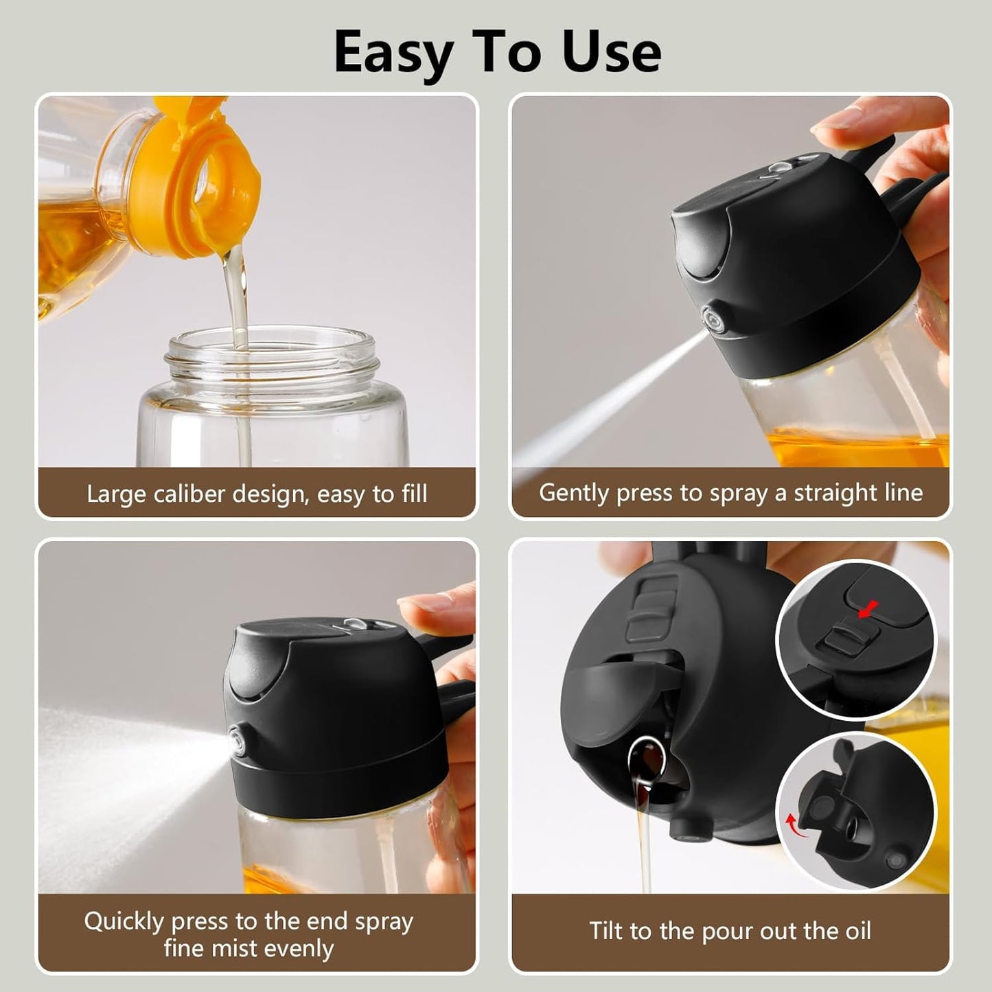 SKY-TOUCH 470ml Oil Sprayer for Cooking, 2 in 1 Glass Olive Oil Sprayer & Dispenser Bottle for Kitchen, Air Fryer, Salad, BBQ, Frying, Baking, Grilling, Food Grade, Leak-Proof, Refillable