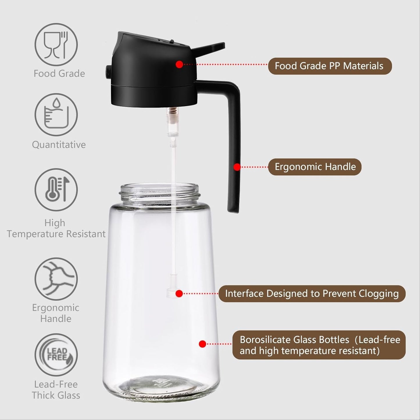 SKY-TOUCH 470ml Oil Sprayer for Cooking, 2 in 1 Glass Olive Oil Sprayer & Dispenser Bottle for Kitchen, Air Fryer, Salad, BBQ, Frying, Baking, Grilling, Food Grade, Leak-Proof, Refillable