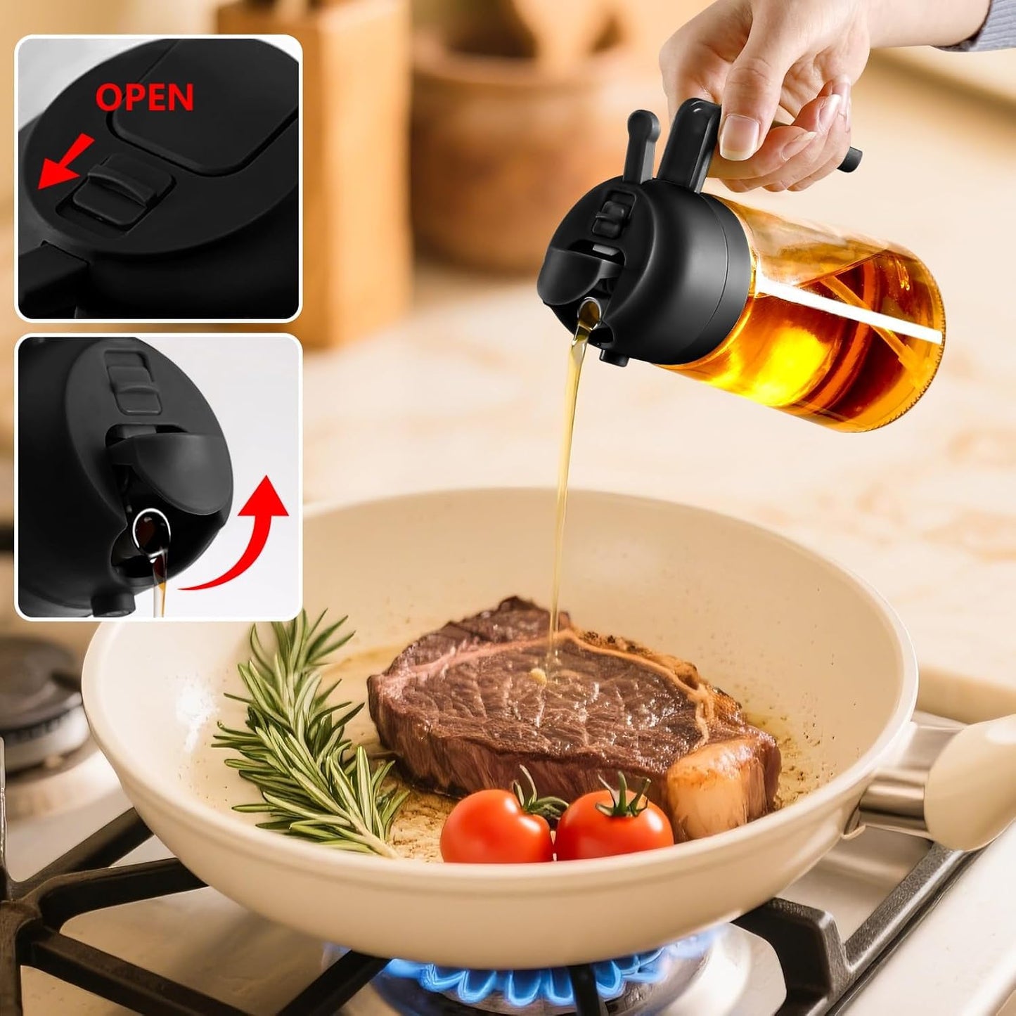 SKY-TOUCH 470ml Oil Sprayer for Cooking, 2 in 1 Glass Olive Oil Sprayer & Dispenser Bottle for Kitchen, Air Fryer, Salad, BBQ, Frying, Baking, Grilling, Food Grade, Leak-Proof, Refillable