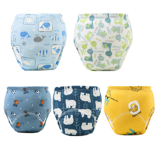 SKY-TOUCH 5PCS Baby Potty Training Pants Cotton, Soft Breathable Potty Training Underwear for 1-3 Years, Highly Absorbent Reusable Diapers for Baby Boys & Girls (M,8-13kg)