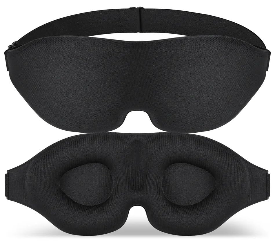 SKY-TOUCH 3D Deep Contoured Eye Eye Mask for Sleeping,100% Blackout,Sleep Mask Men Women, with Adjustable Strap for Sleeping, Yoga, Traveling (Black)