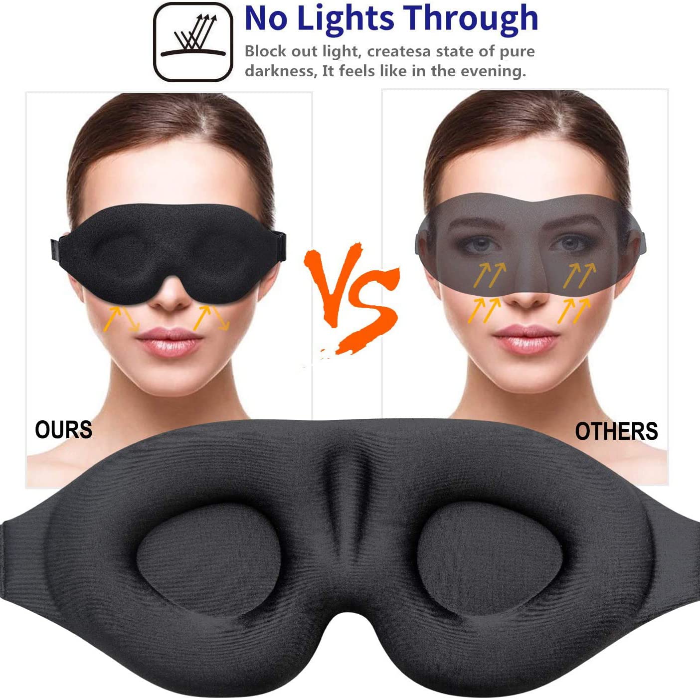 SKY-TOUCH 3D Deep Contoured Eye Eye Mask for Sleeping,100% Blackout,Sleep Mask Men Women, with Adjustable Strap for Sleeping, Yoga, Traveling (Black)