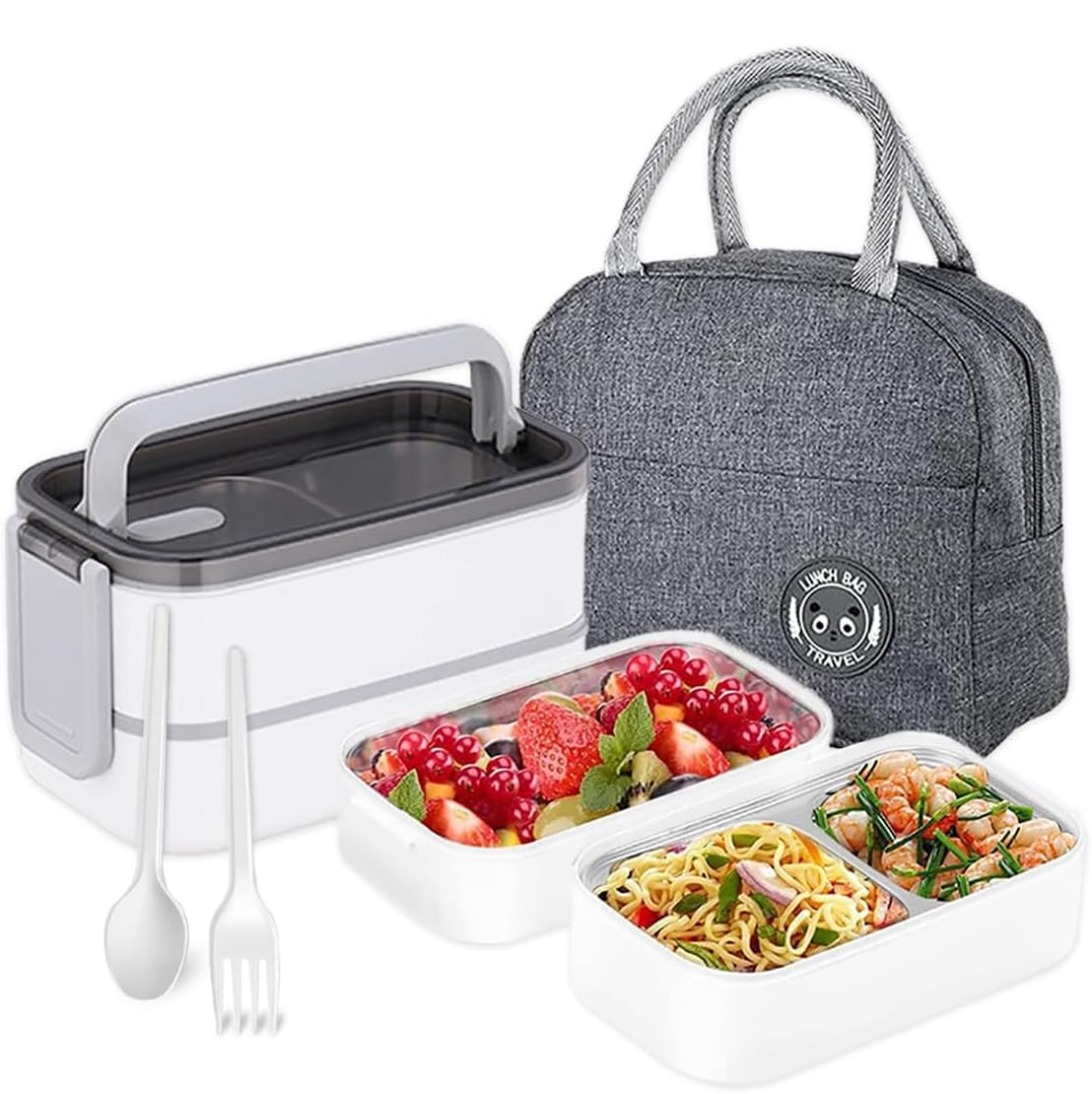 SKY-TOUCH Insulated Lunch Box,Double Layer Stainless Steel Heated Bento Box,Leakproof Lunchbox with Detachable Divider,Microwave Food Safe,with Utensils and Bento Box Bag- BFA Free