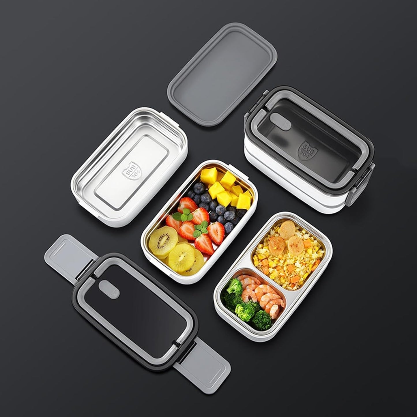 SKY-TOUCH Insulated Lunch Box,Double Layer Stainless Steel Heated Bento Box,Leakproof Lunchbox with Detachable Divider,Microwave Food Safe,with Utensils and Bento Box Bag- BFA Free