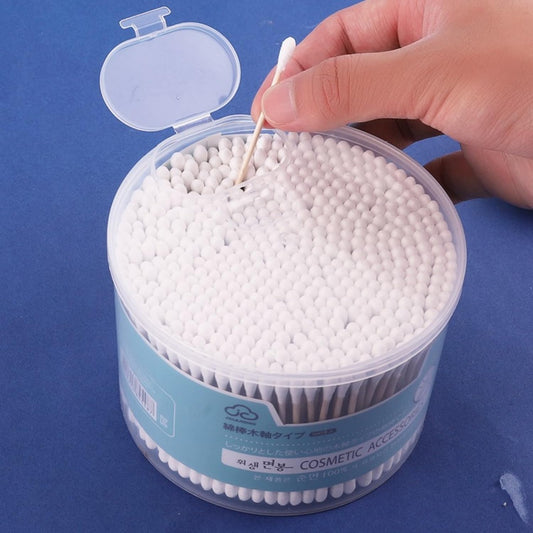 SKY-TOUCH 500 Count Cotton Swabs Double-Tipped Round, Bamboo Clean Swabs for Personal Care and Makeup or Nails