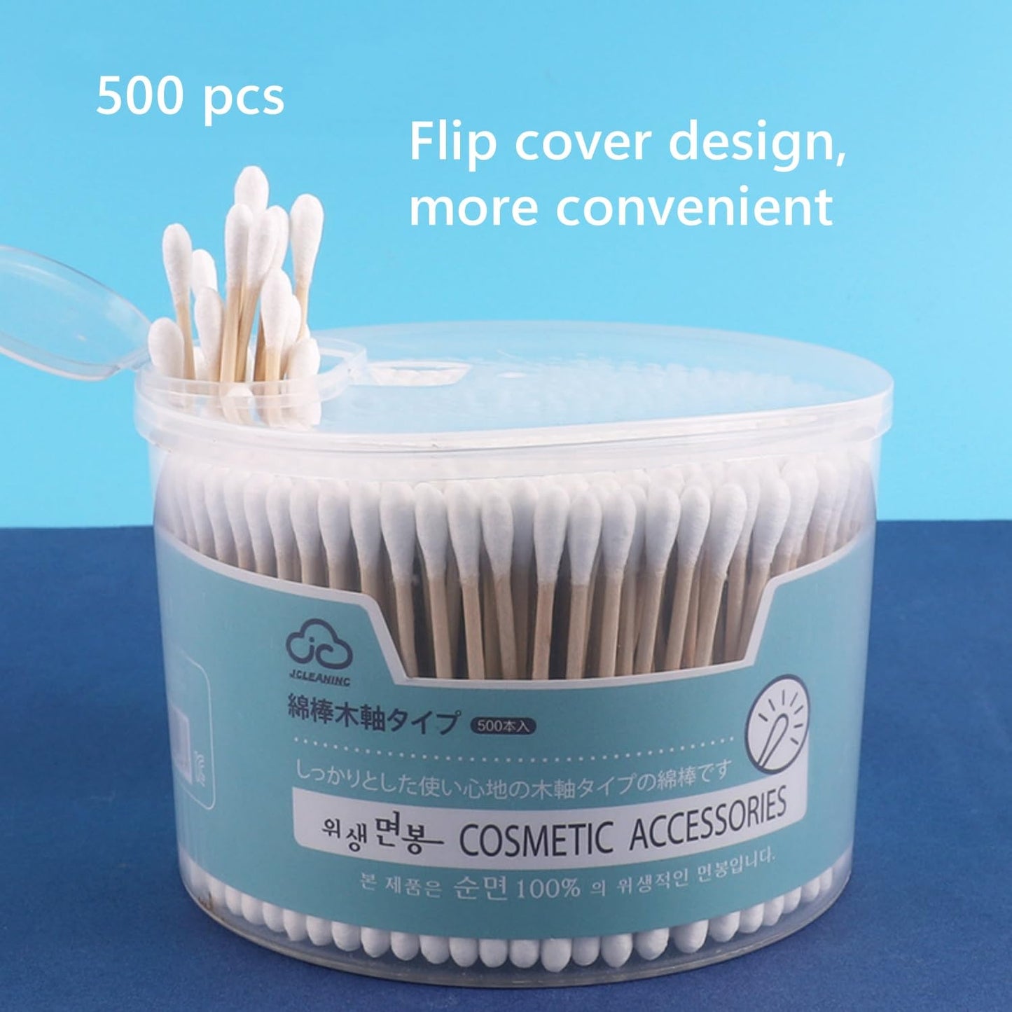 SKY-TOUCH 500 Count Cotton Swabs Double-Tipped Round, Bamboo Clean Swabs for Personal Care and Makeup or Nails