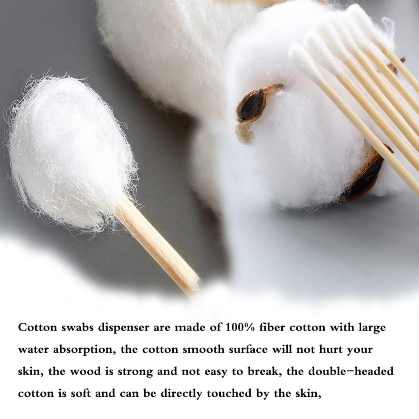 SKY-TOUCH 500 Count Cotton Swabs Double-Tipped Round, Bamboo Clean Swabs for Personal Care and Makeup or Nails