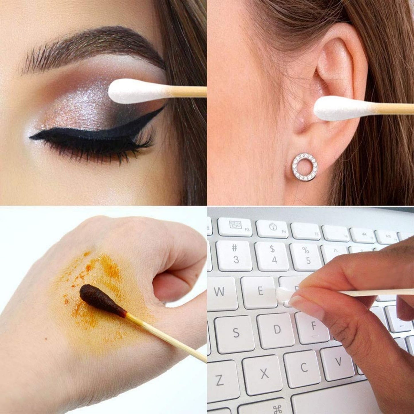 SKY-TOUCH 500 Count Cotton Swabs Double-Tipped Round, Bamboo Clean Swabs for Personal Care and Makeup or Nails