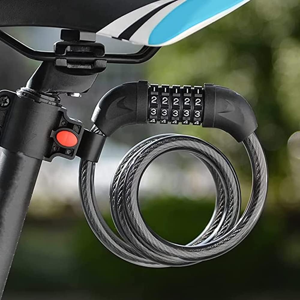 SKY-TOUCH Bike Lock Cable, 1.2M 5-Digit Code Bicycle Lock Coiling Resettable Combination Bike Locks Anti Theft Cycling Password Lock For Bikes And Scooters