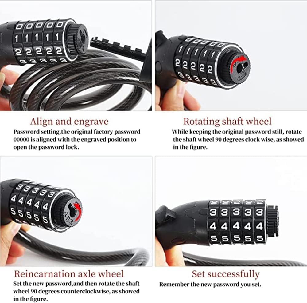 SKY-TOUCH Bike Lock Cable, 1.2M 5-Digit Code Bicycle Lock Coiling Resettable Combination Bike Locks Anti Theft Cycling Password Lock For Bikes And Scooters