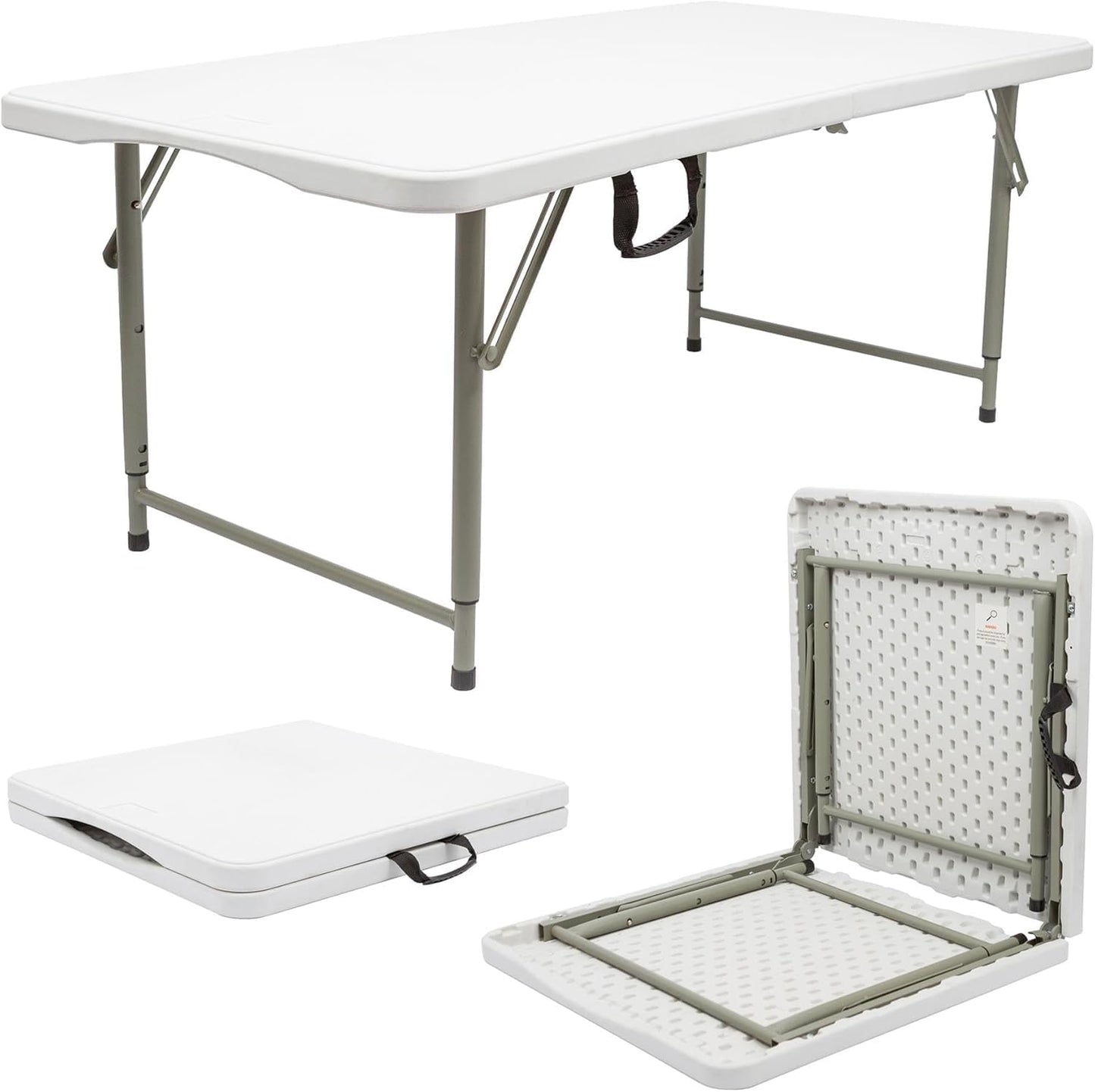 SKY-TOUCH Lightweight Folding Trestle Table, 120x60x75cm, Heavy-Duty Plastic Picnic and Camping Table with Carry Handle, Foldable for BBQ and Outdoor Parties, White