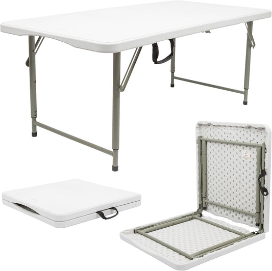 SKY-TOUCH Lightweight Folding Trestle Table, 120x60x75cm, Heavy-Duty Plastic Picnic and Camping Table with Carry Handle, Foldable for BBQ and Outdoor Parties, White