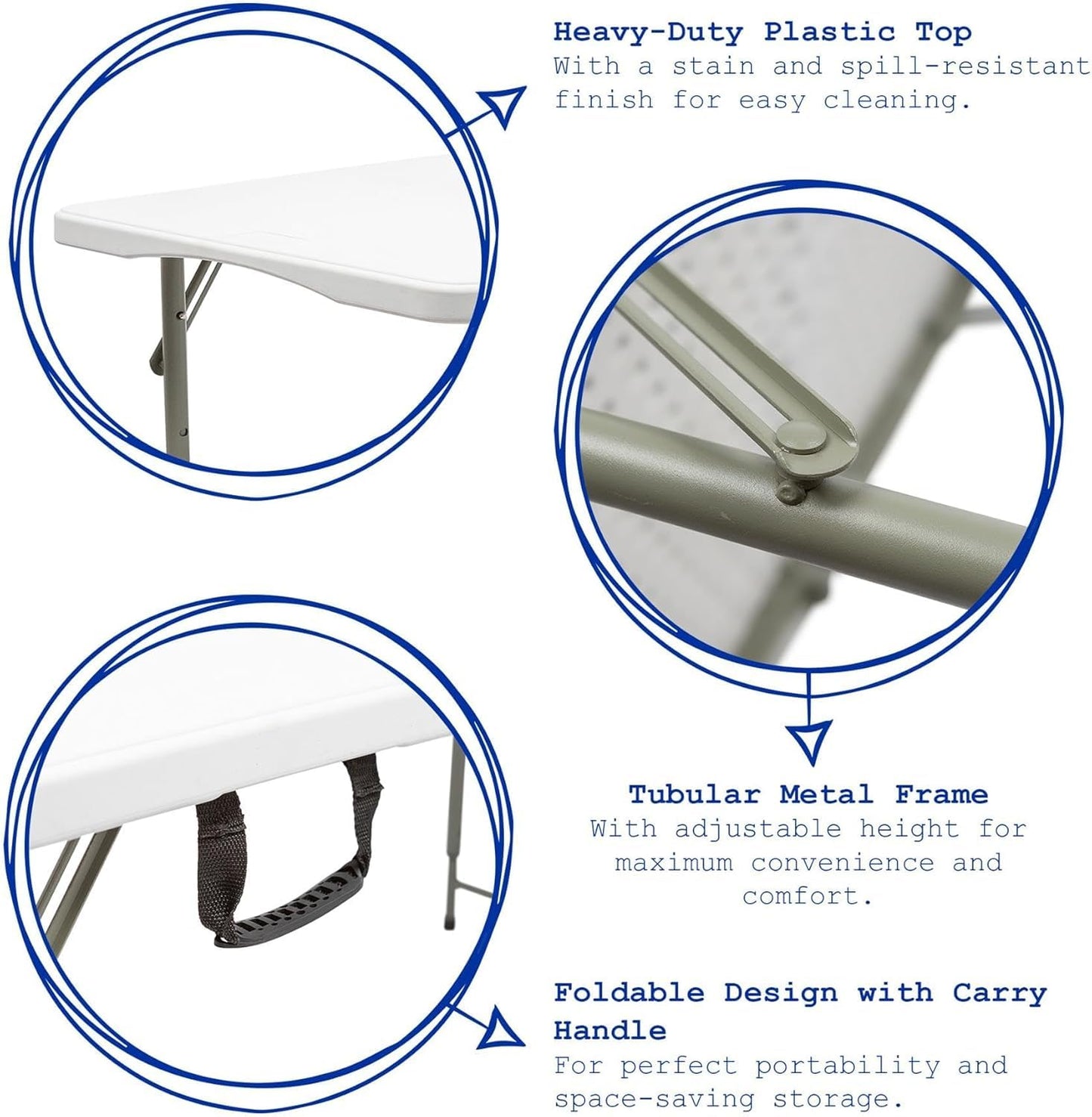 SKY-TOUCH Lightweight Folding Trestle Table, 120x60x75cm, Heavy-Duty Plastic Picnic and Camping Table with Carry Handle, Foldable for BBQ and Outdoor Parties, White
