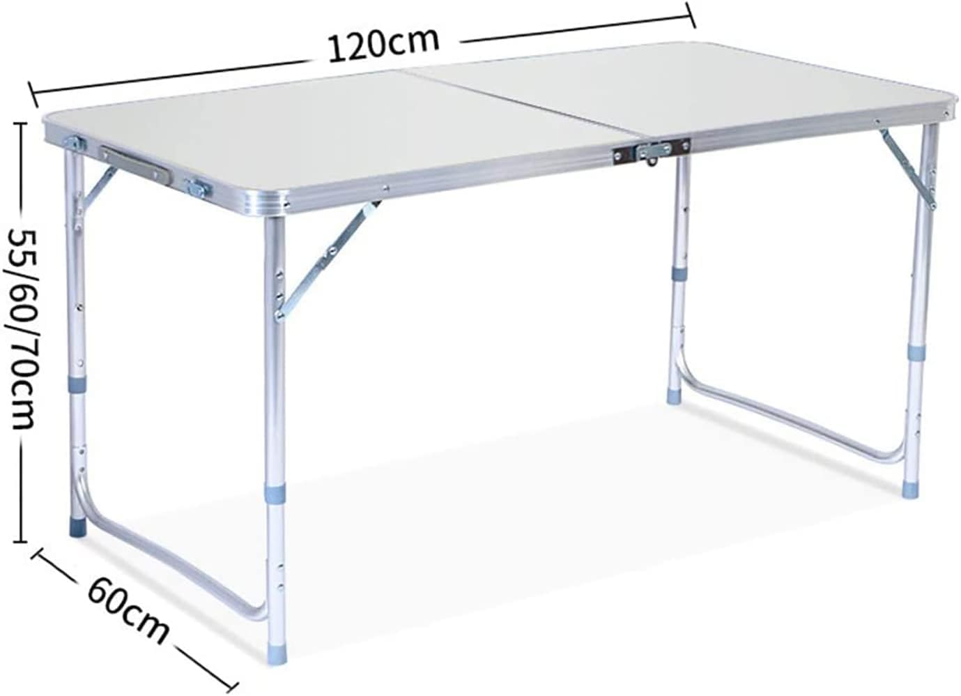 SKY-TOUCH Folding Trestle Outdoor Camping Table, Height Adjustable Aluminum Alloy Folding Picnic Table, Portable Folding Table for Camping and Picnic - Folds in Half with Carry Handle,120×60×70cm