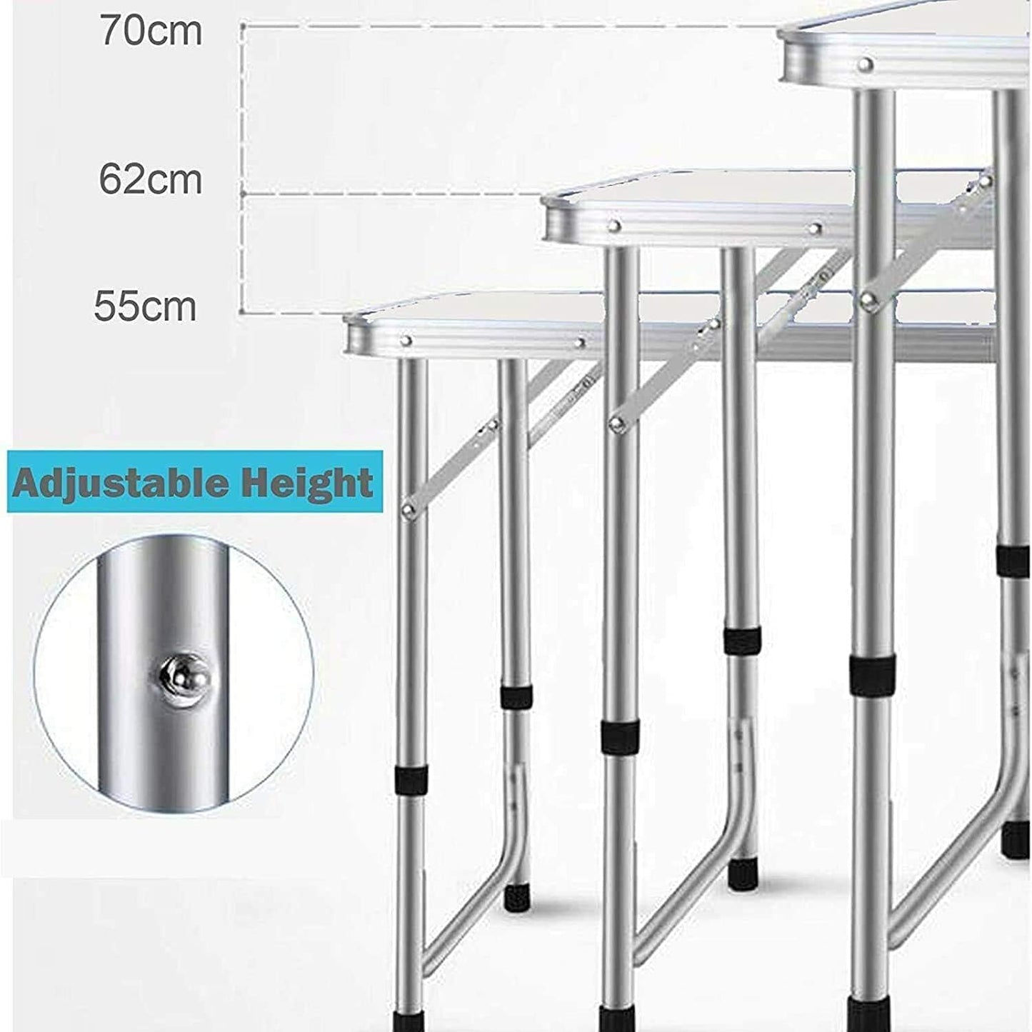SKY-TOUCH Folding Trestle Outdoor Camping Table, Height Adjustable Aluminum Alloy Folding Picnic Table, Portable Folding Table for Camping and Picnic - Folds in Half with Carry Handle,120×60×70cm
