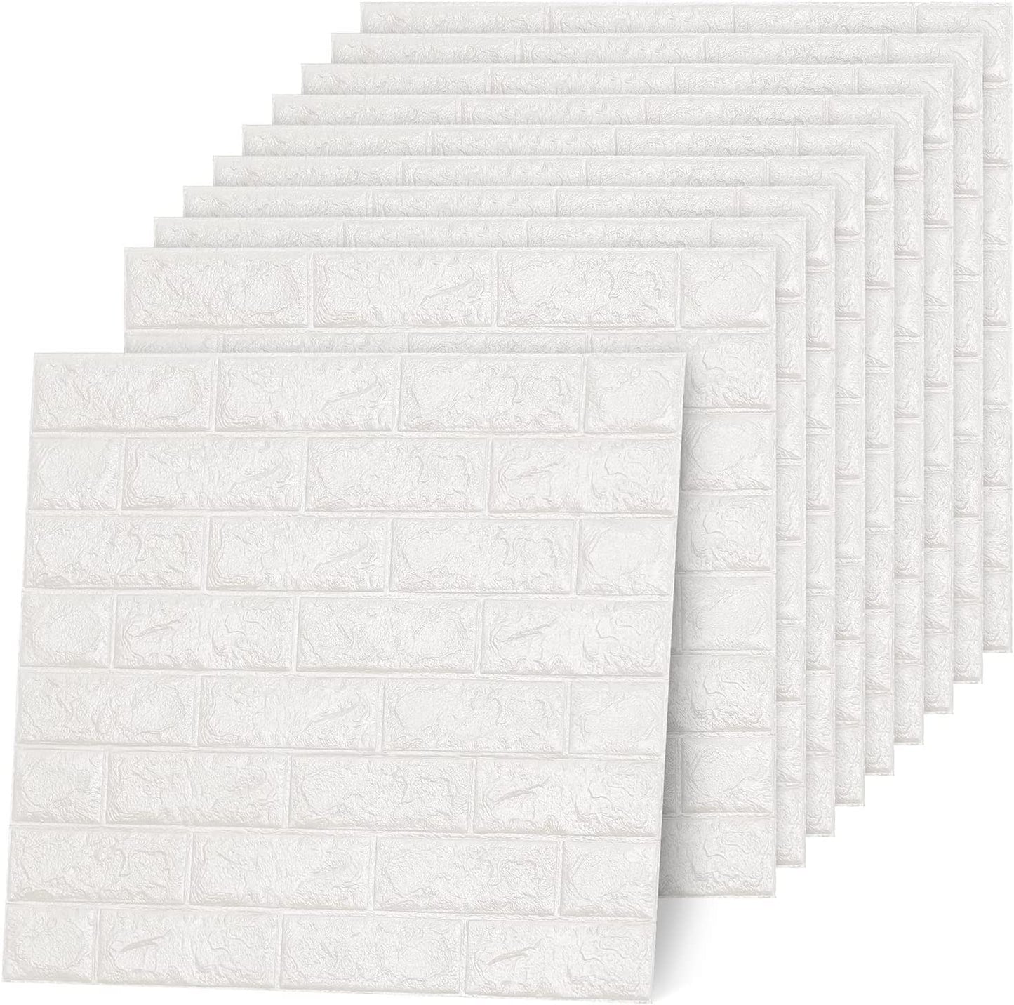 SKY-TOUCH 10pcs 3D Wall Sticker Self-Adhesive Wall Panels : Anti-Collision Soft Package Decorative Wall Panel Waterproof Wallpaper for Living Room TV Wall Bedroom Home Decor (70×77cm) White