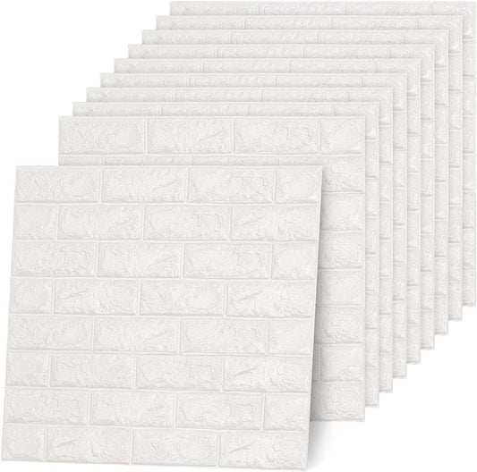 SKY-TOUCH 10pcs 3D Wall Sticker Self-Adhesive Wall Panels : Anti-Collision Soft Package Decorative Wall Panel Waterproof Wallpaper for Living Room TV Wall Bedroom Home Decor (70×77cm) White