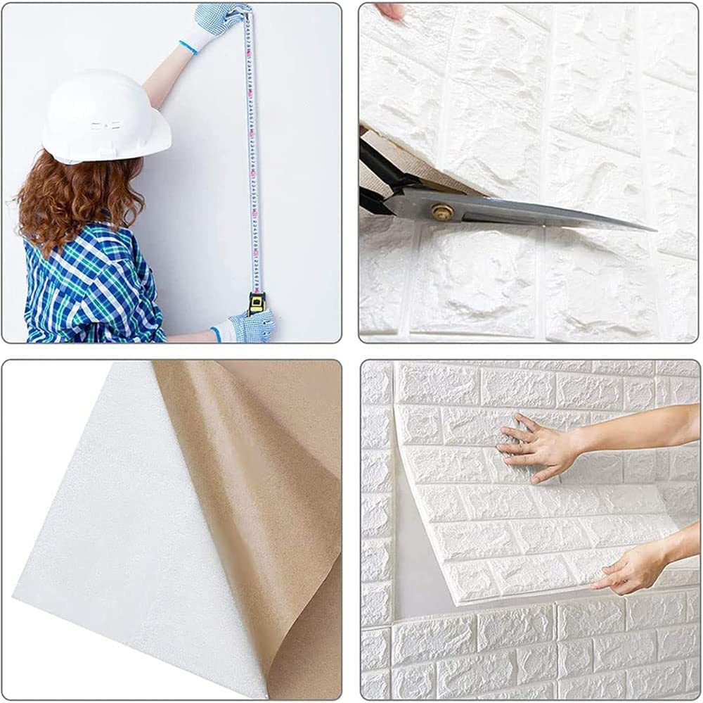 SKY-TOUCH 10pcs 3D Wall Sticker Self-Adhesive Wall Panels : Anti-Collision Soft Package Decorative Wall Panel Waterproof Wallpaper for Living Room TV Wall Bedroom Home Decor (70×77cm) White