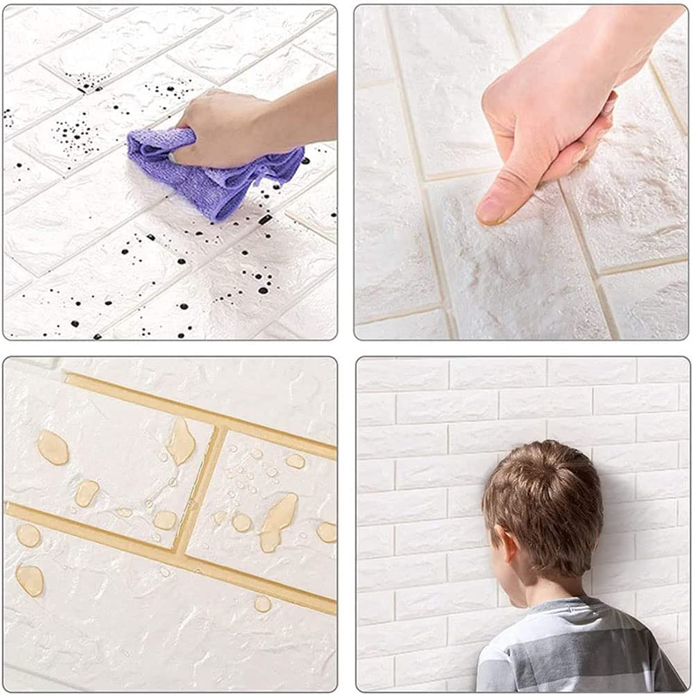 SKY-TOUCH 10pcs 3D Wall Sticker Self-Adhesive Wall Panels : Anti-Collision Soft Package Decorative Wall Panel Waterproof Wallpaper for Living Room TV Wall Bedroom Home Decor (70×77cm) White