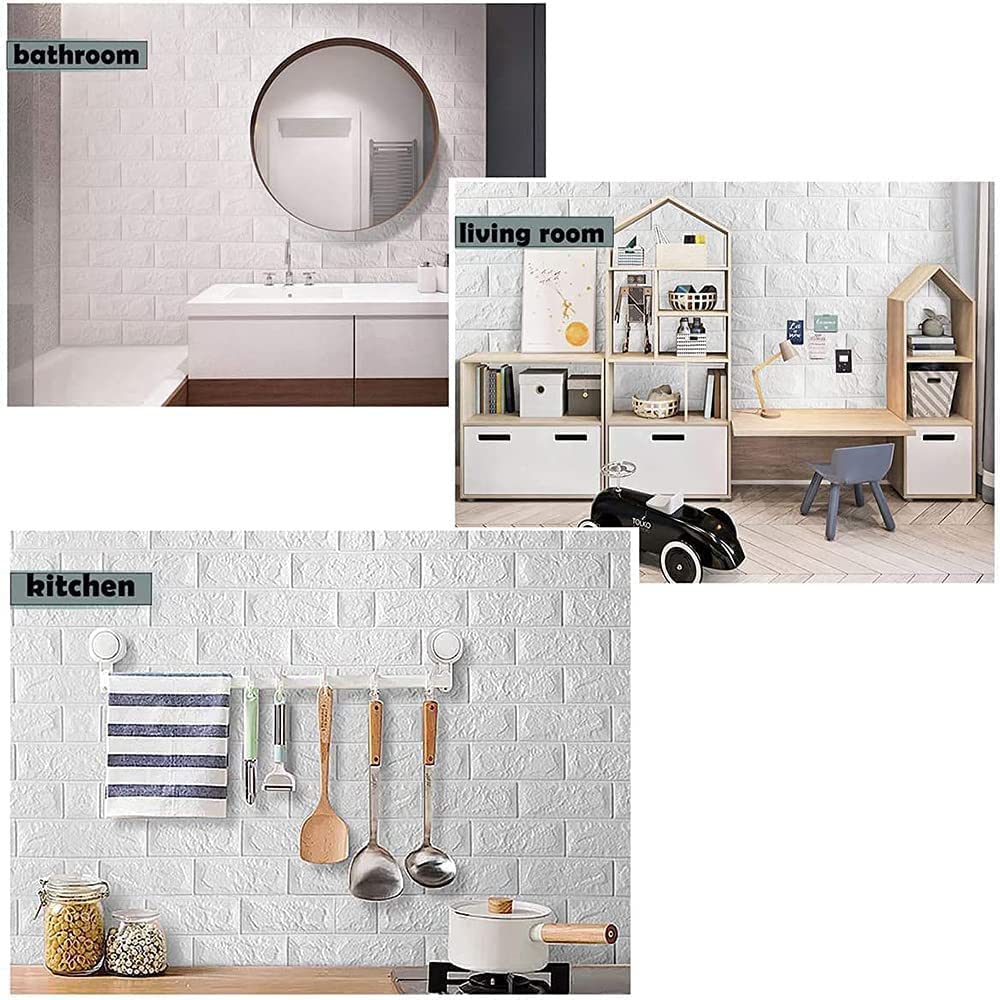SKY-TOUCH 10pcs 3D Wall Sticker Self-Adhesive Wall Panels : Anti-Collision Soft Package Decorative Wall Panel Waterproof Wallpaper for Living Room TV Wall Bedroom Home Decor (70×77cm) White