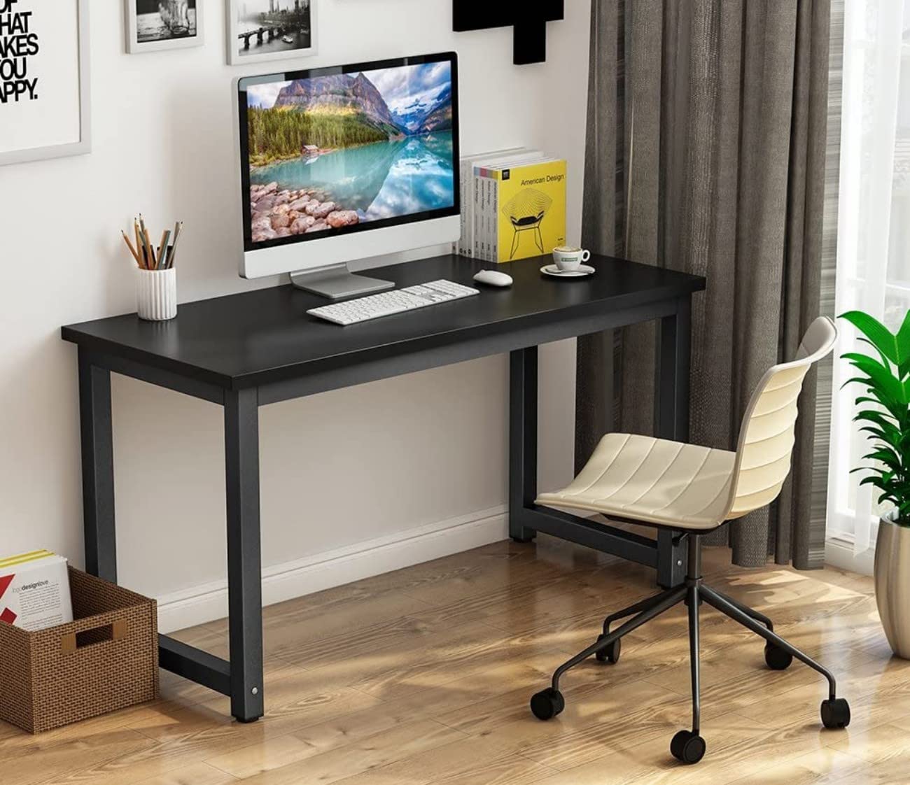 SKY-TOUCH Computer Desk 120 x 60cm, Computer Laptop Table Desk Office Desk Study Writing Desk Easy Assembly, Computer Desk Modern Simple Style for Home Office