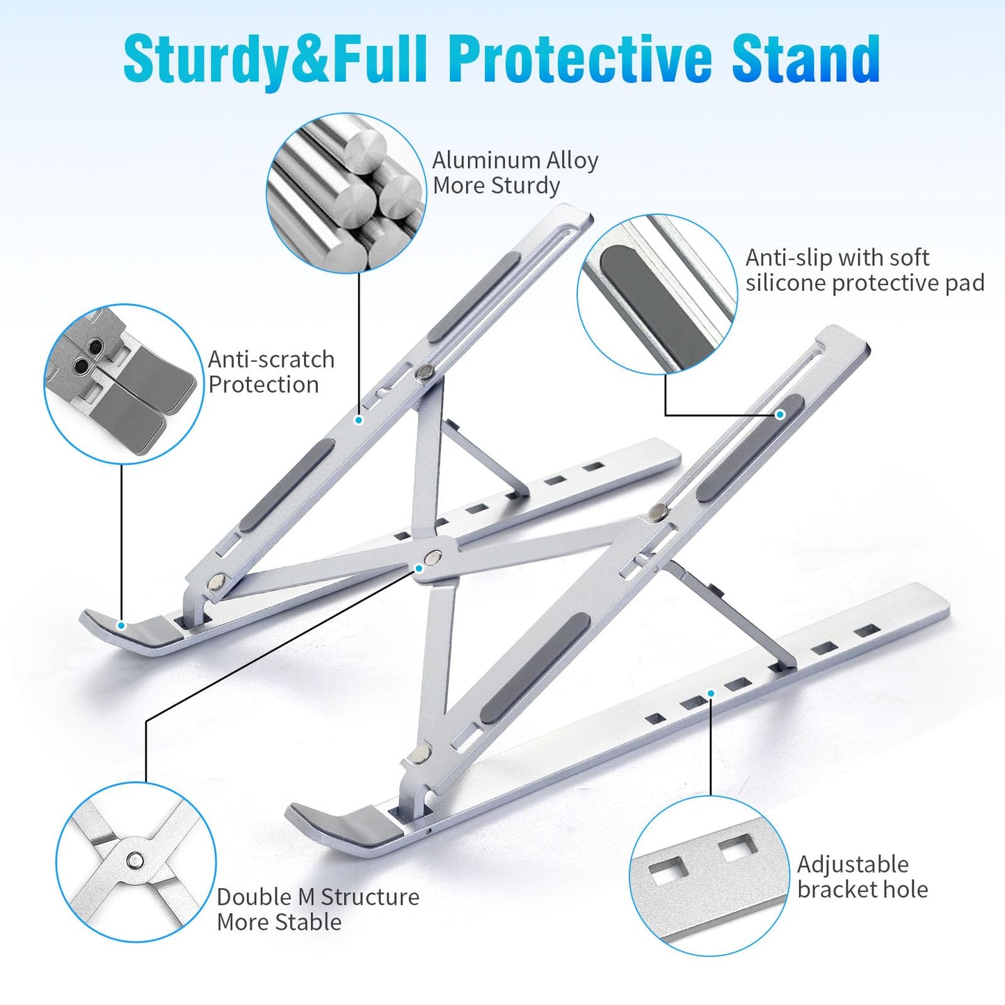 SKY-TOUCH Laptop Stand for Desk, Adjustable Laptop Riser ABS+Silicone Foldable Portable Laptop Holder, Ventilated Cooling Notebook Stand for MacBook Pro Air, Lenovo, Dell, HP, Laptops,Tablet