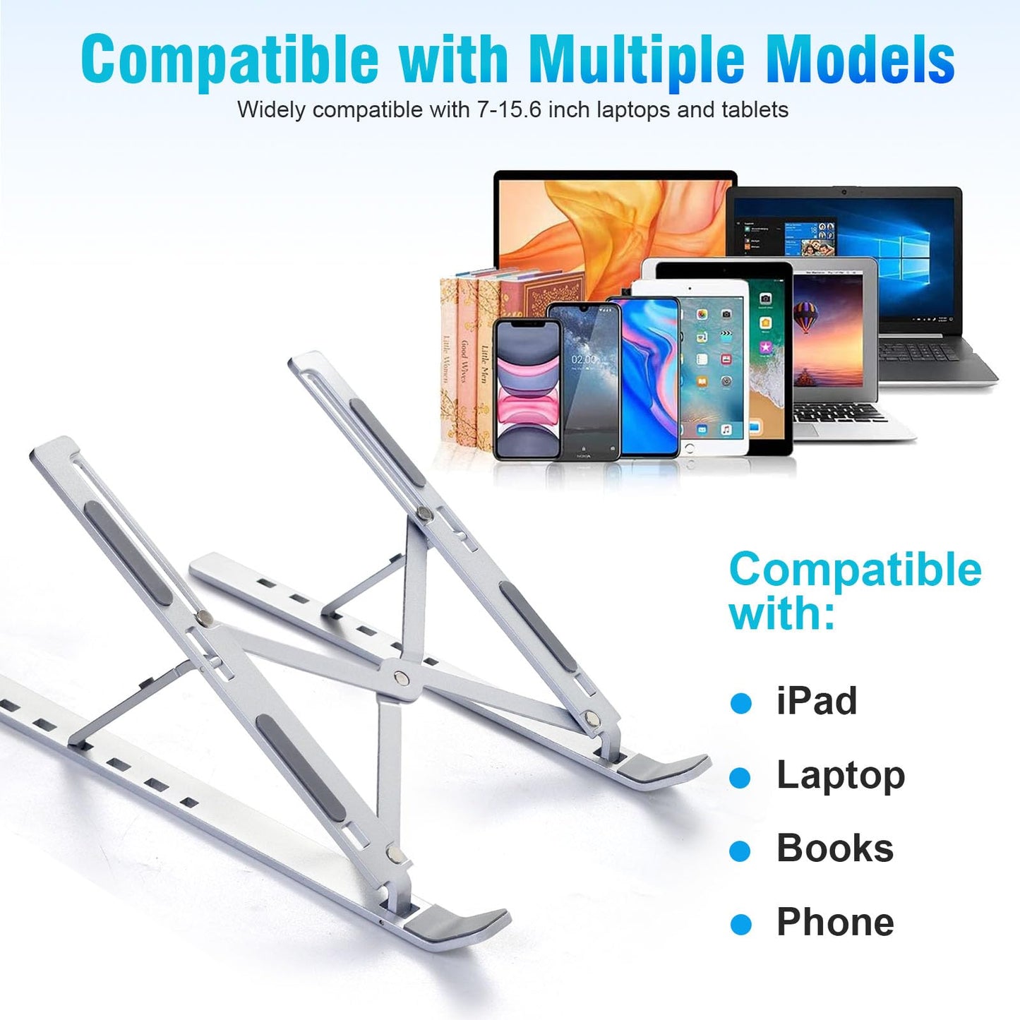 SKY-TOUCH Laptop Stand for Desk, Adjustable Laptop Riser ABS+Silicone Foldable Portable Laptop Holder, Ventilated Cooling Notebook Stand for MacBook Pro Air, Lenovo, Dell, HP, Laptops,Tablet