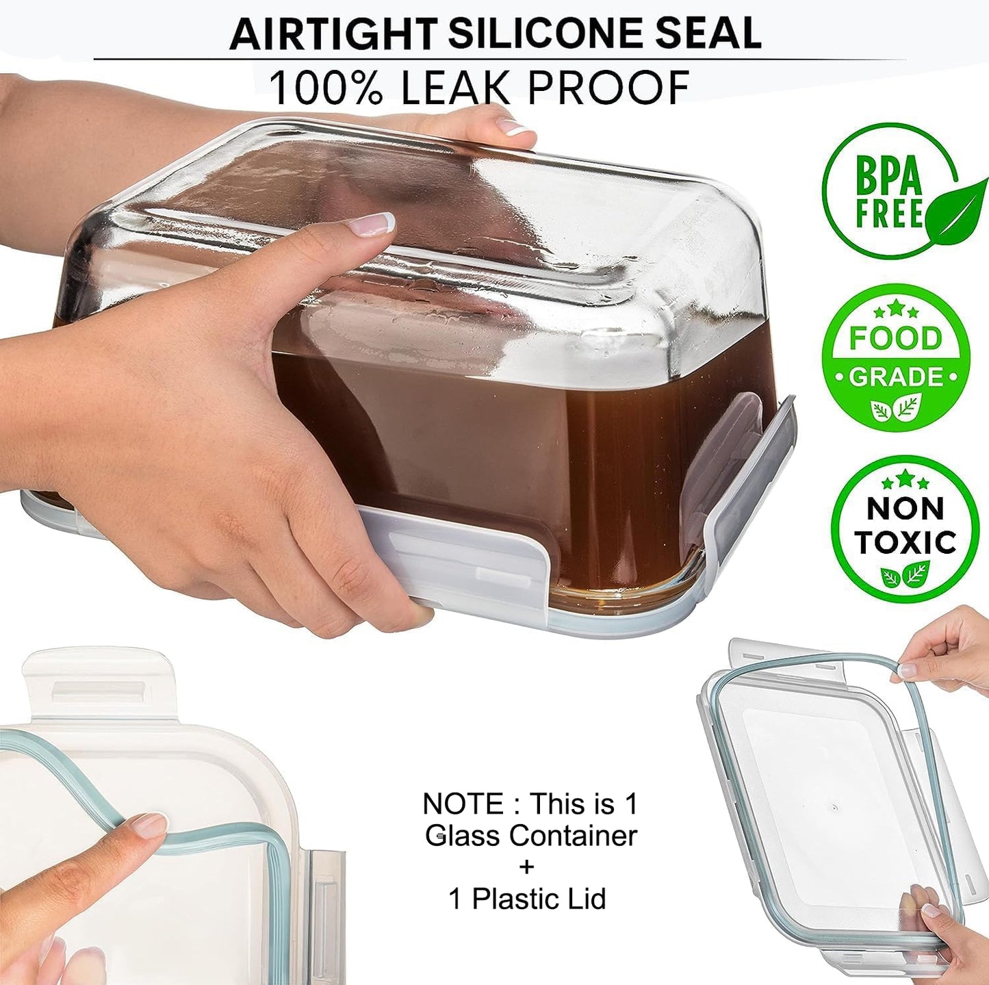 14 Cup/ 112 oz LARGE Glass Food Storage Container with Locking Lid. Ideal for Storing food, Vegetables or Fruits. Baking Casserole, Lasagna, Baking, Roasting chicken & lot of other tasty Food BPA Free