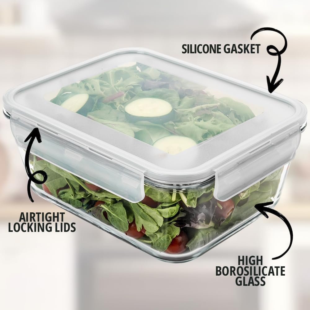14 Cup/ 112 oz LARGE Glass Food Storage Container with Locking Lid. Ideal for Storing food, Vegetables or Fruits. Baking Casserole, Lasagna, Baking, Roasting chicken & lot of other tasty Food BPA Free