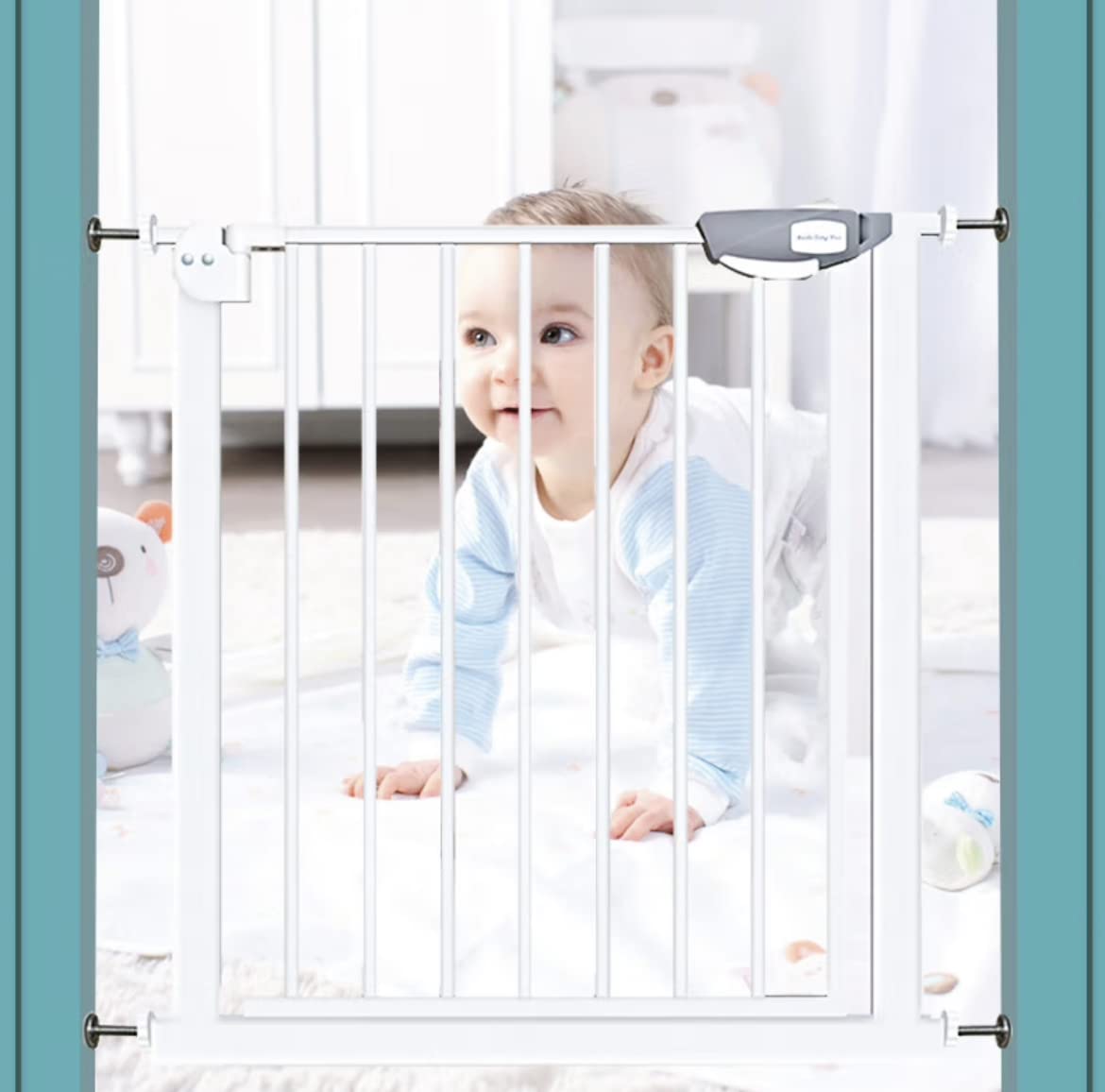SKY-TOUCH Auto Close Safety Baby Gate, 75-84cm Extra Tall Wide Durable Baby Gate Fence Barrier Dog Gate, Baby Gates for Stairs & Doorways, Easy Install (Baby gate only, no extension)