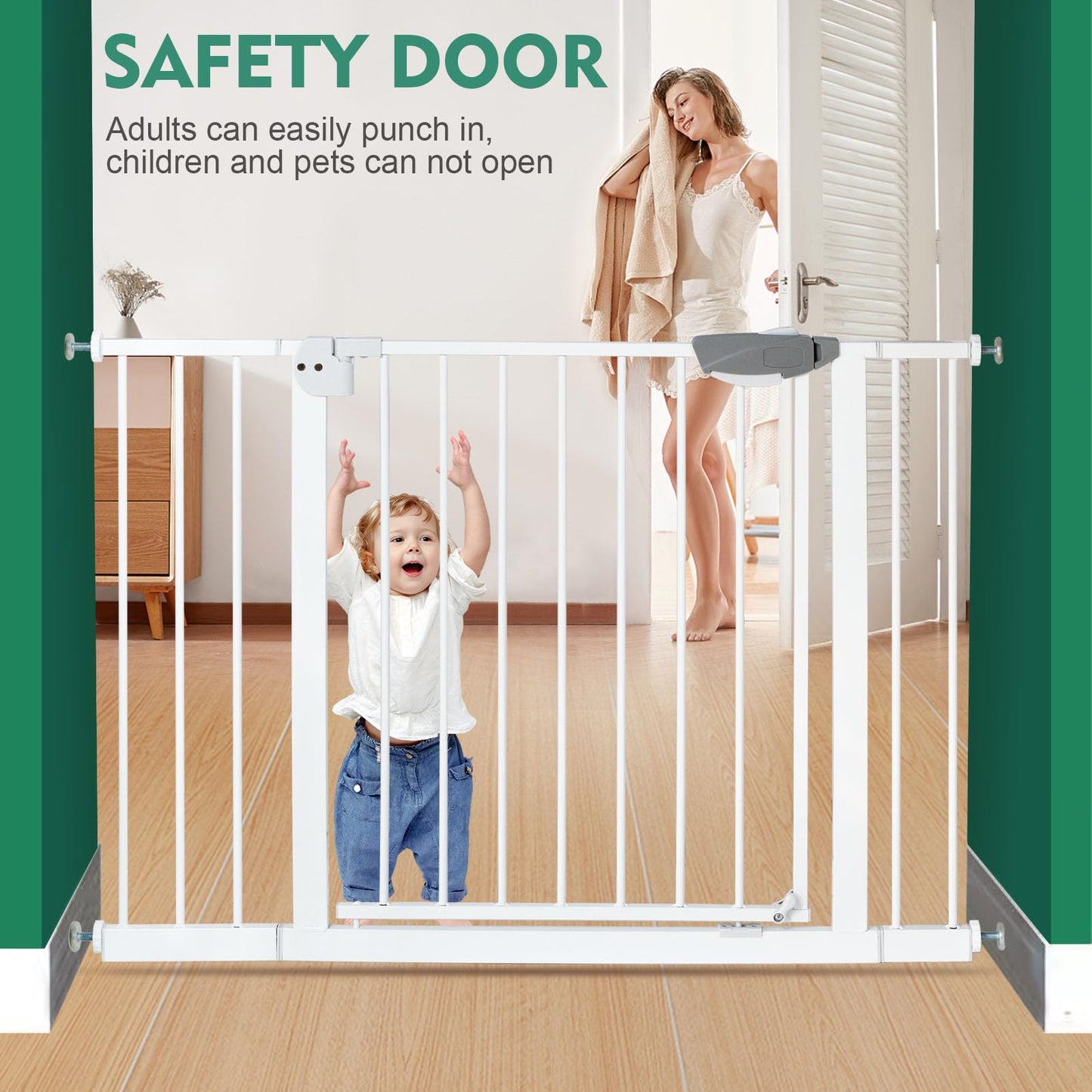 SKY-TOUCH Auto Close Safety Baby Gate, 75-84cm Extra Tall Wide Durable Baby Gate Fence Barrier Dog Gate, Baby Gates for Stairs & Doorways, Easy Install (Baby gate only, no extension)