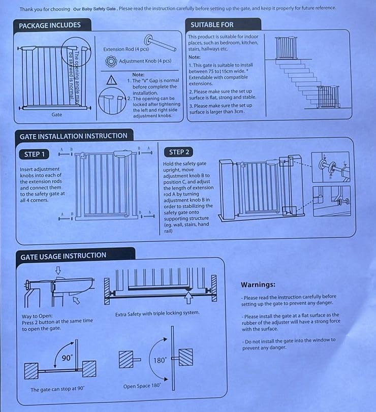 SKY-TOUCH Auto Close Safety Baby Gate, 75-84cm Extra Tall Wide Durable Baby Gate Fence Barrier Dog Gate, Baby Gates for Stairs & Doorways, Easy Install (Baby gate only, no extension)
