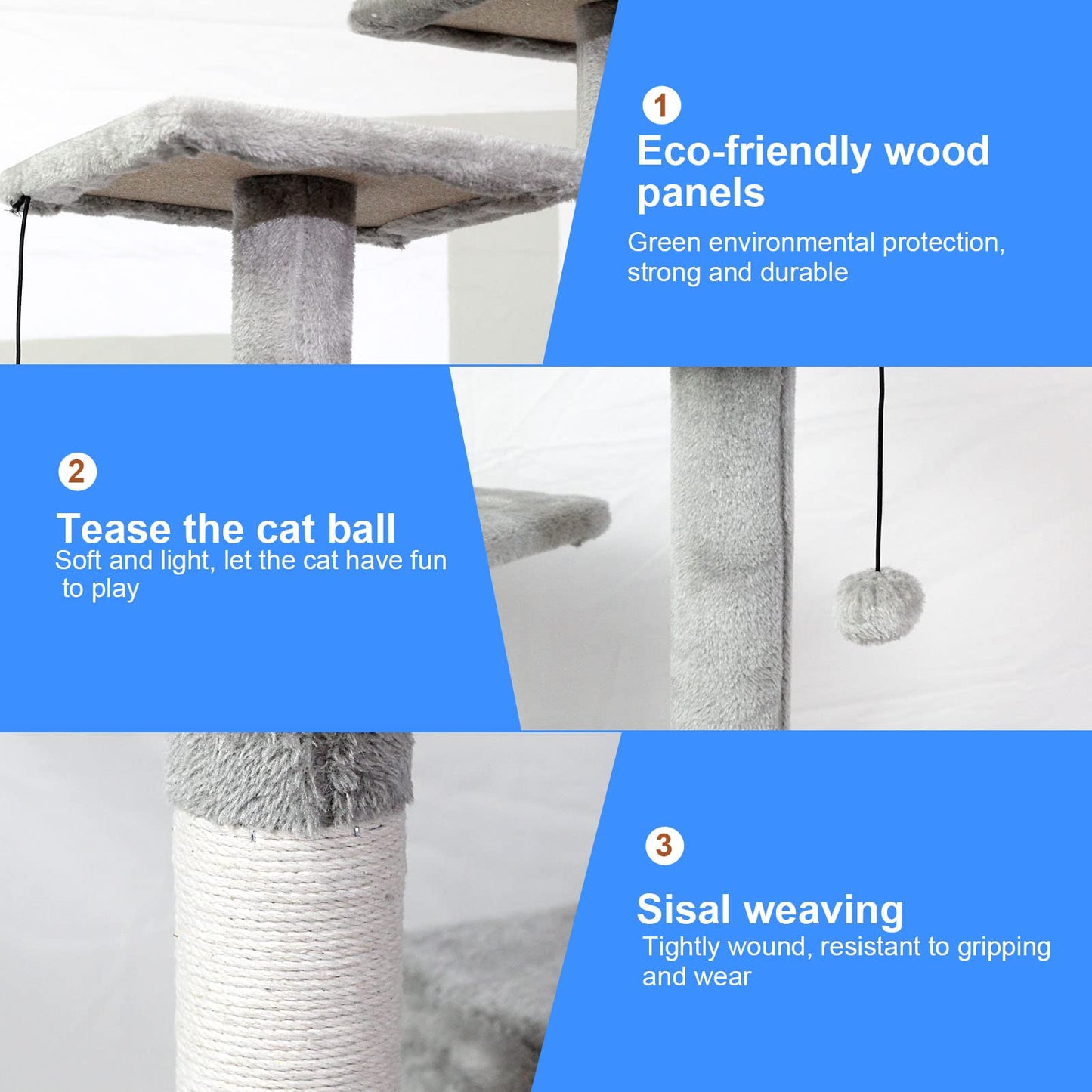SKY-TOUCH Cat Tree 120cm, Cat Tower condo for Indoor Cats, with Sisal Scratching Posts, Cozy hammock and Ladder for Indoor Kittens Use, 120×49×39cm, Gray - Assembly accessories