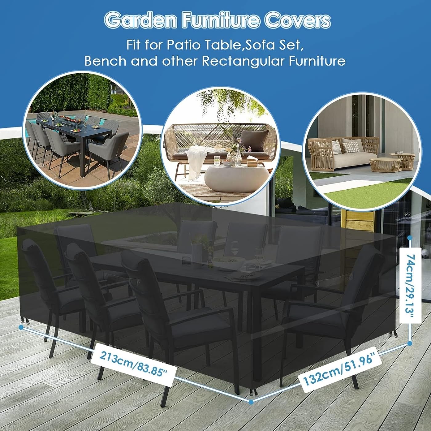 SKY-TOUCH Patio Furniture Cover 213x132cm, Garden Furniture Set Cover Waterproof, Outdoor Table and Chair Set Covers, Heavy Duty Oxford Fabric Furniture Covers Dust Proof Anti-UV
