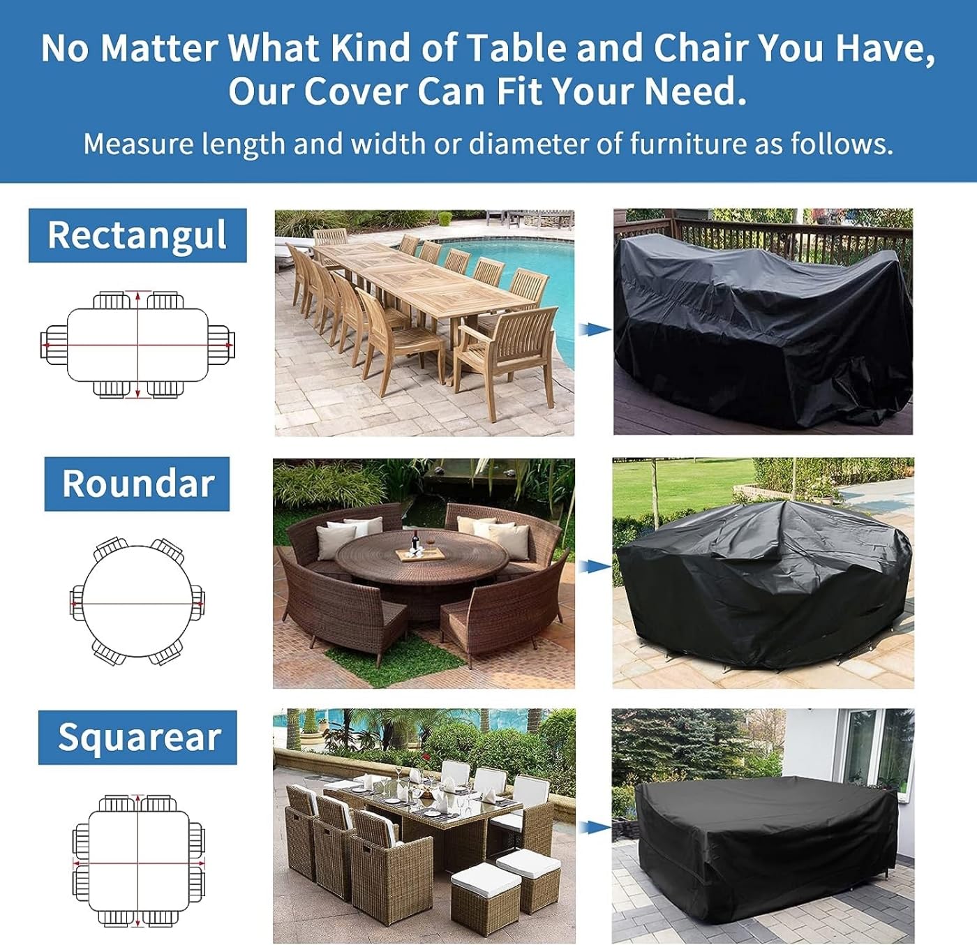 SKY-TOUCH Patio Furniture Cover 213x132cm, Garden Furniture Set Cover Waterproof, Outdoor Table and Chair Set Covers, Heavy Duty Oxford Fabric Furniture Covers Dust Proof Anti-UV