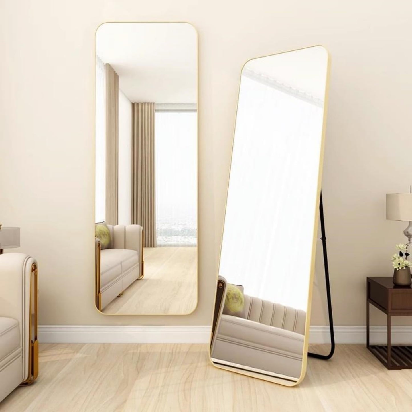 SKY-TOUCH Full Length Mirror 151x42cm, Floor Mirrors with Aluminum Alloy Frame Free-Standing Leaning Large Bedroom Dressing Mirror, Full Body Mirror with Stand for Living Room, Bedroom, Black