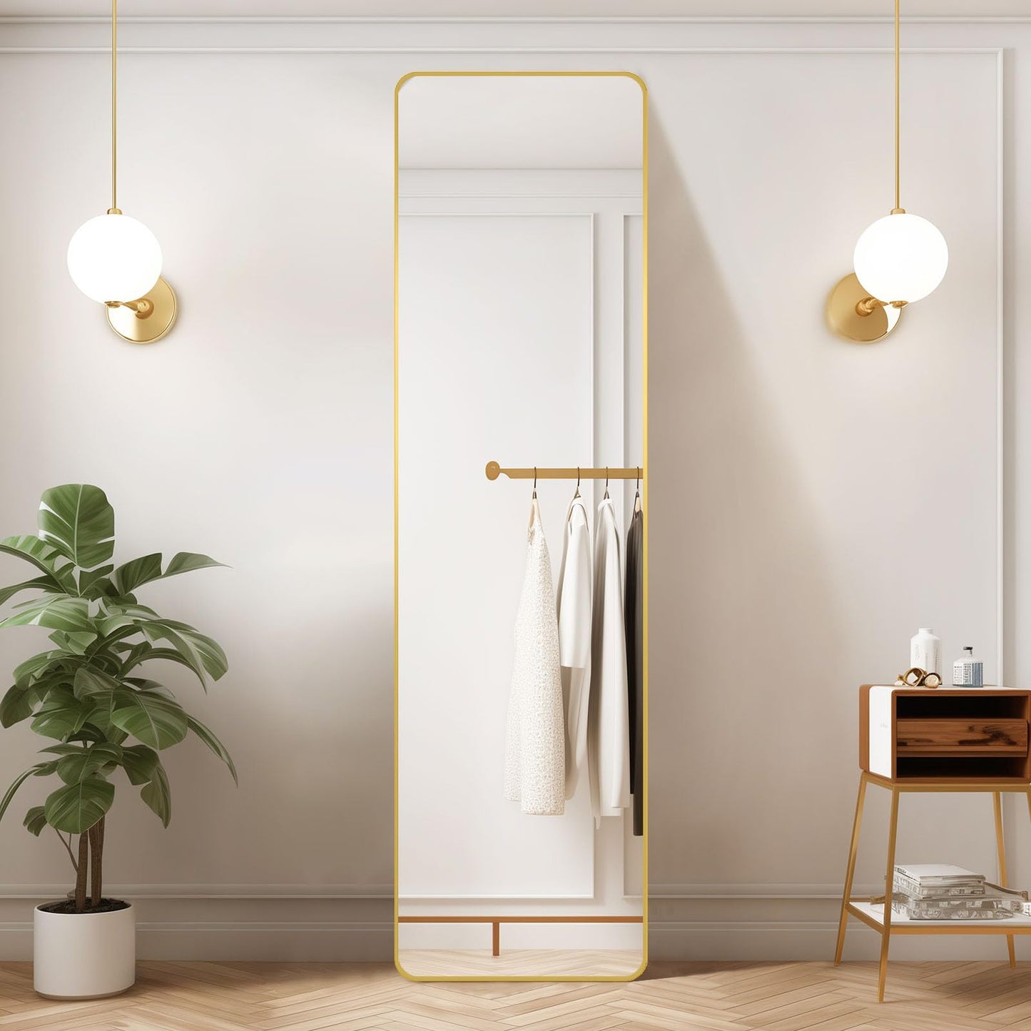SKY-TOUCH Full Length Mirror 151x42cm, Floor Mirrors with Aluminum Alloy Frame Free-Standing Leaning Large Bedroom Dressing Mirror, Full Body Mirror with Stand for Living Room, Bedroom, Black