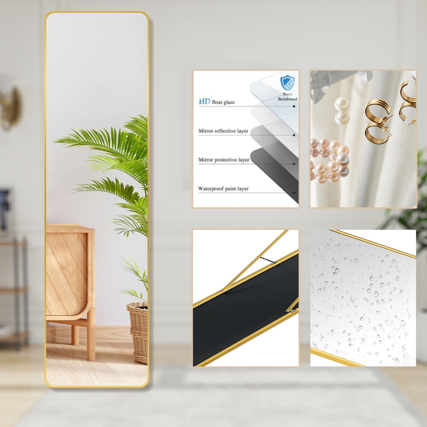 SKY-TOUCH Full Length Mirror 151x42cm, Floor Mirrors with Aluminum Alloy Frame Free-Standing Leaning Large Bedroom Dressing Mirror, Full Body Mirror with Stand for Living Room, Bedroom, Black