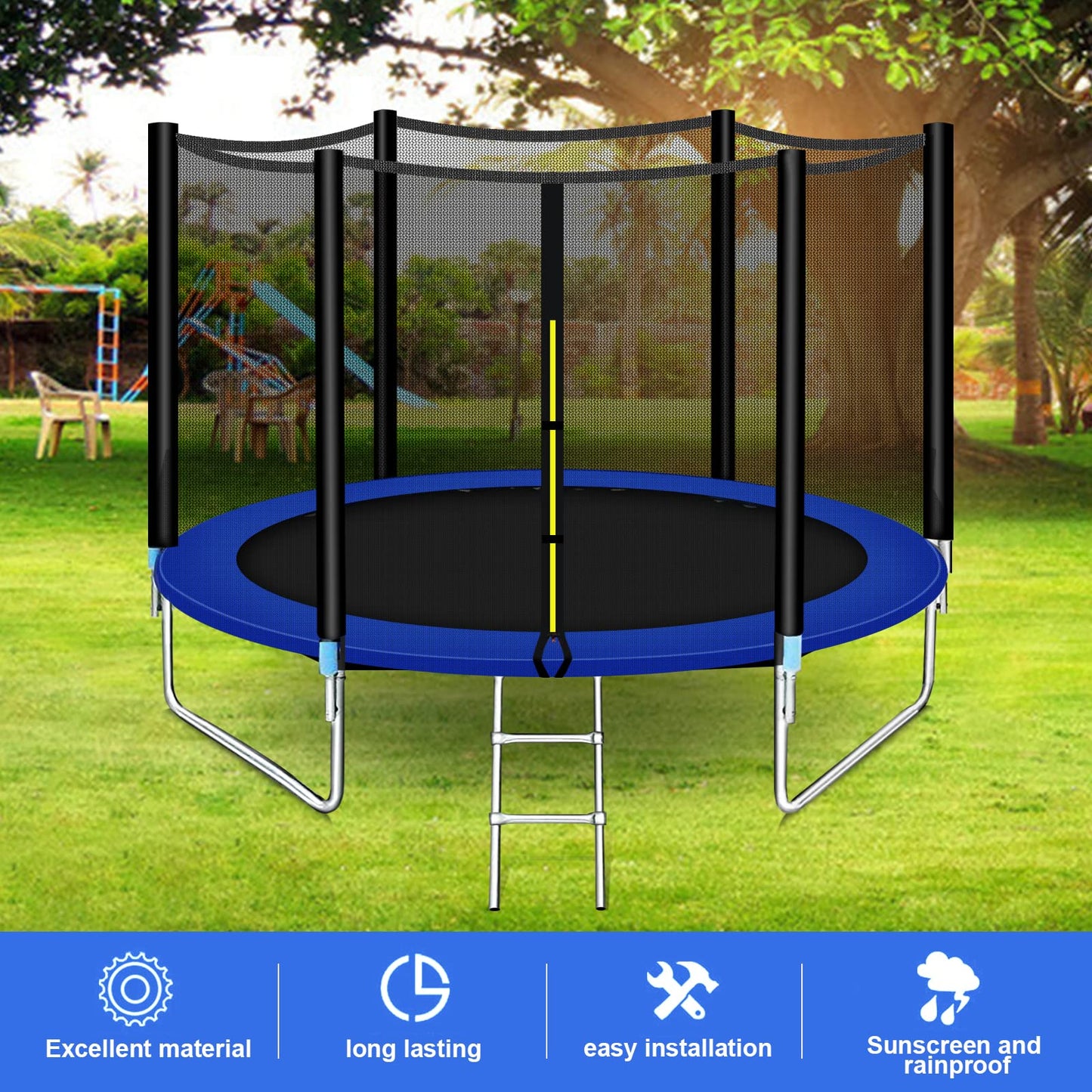 SKY-TOUCH 6FT/8FT/10FT/12FT Outdoor Trampoline for Kids Adult, Large Bungee Bed Jumping Mat and Spring Cover Padding with Safety Enclosure Net, Parent-Child Interactive Game Fitness Equipment
