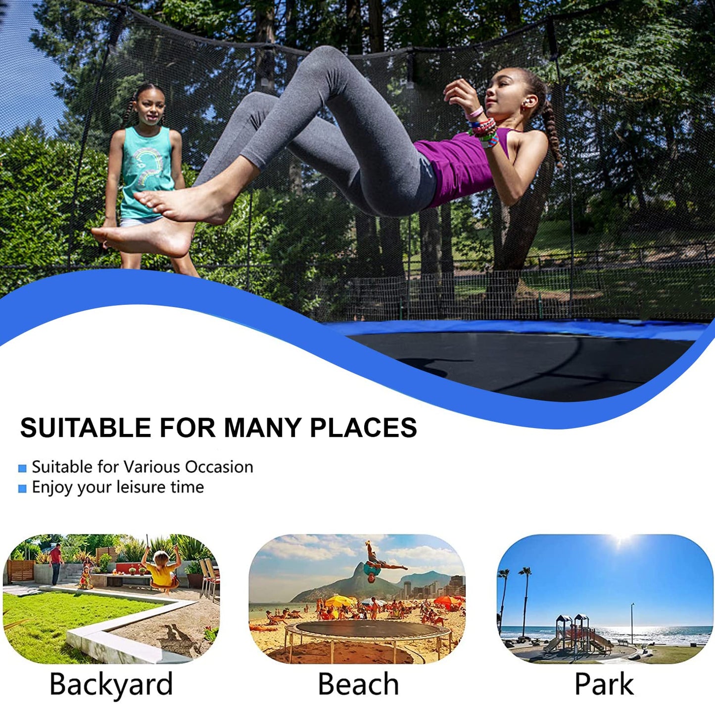 SKY-TOUCH 6FT/8FT/10FT/12FT Outdoor Trampoline for Kids Adult, Large Bungee Bed Jumping Mat and Spring Cover Padding with Safety Enclosure Net, Parent-Child Interactive Game Fitness Equipment
