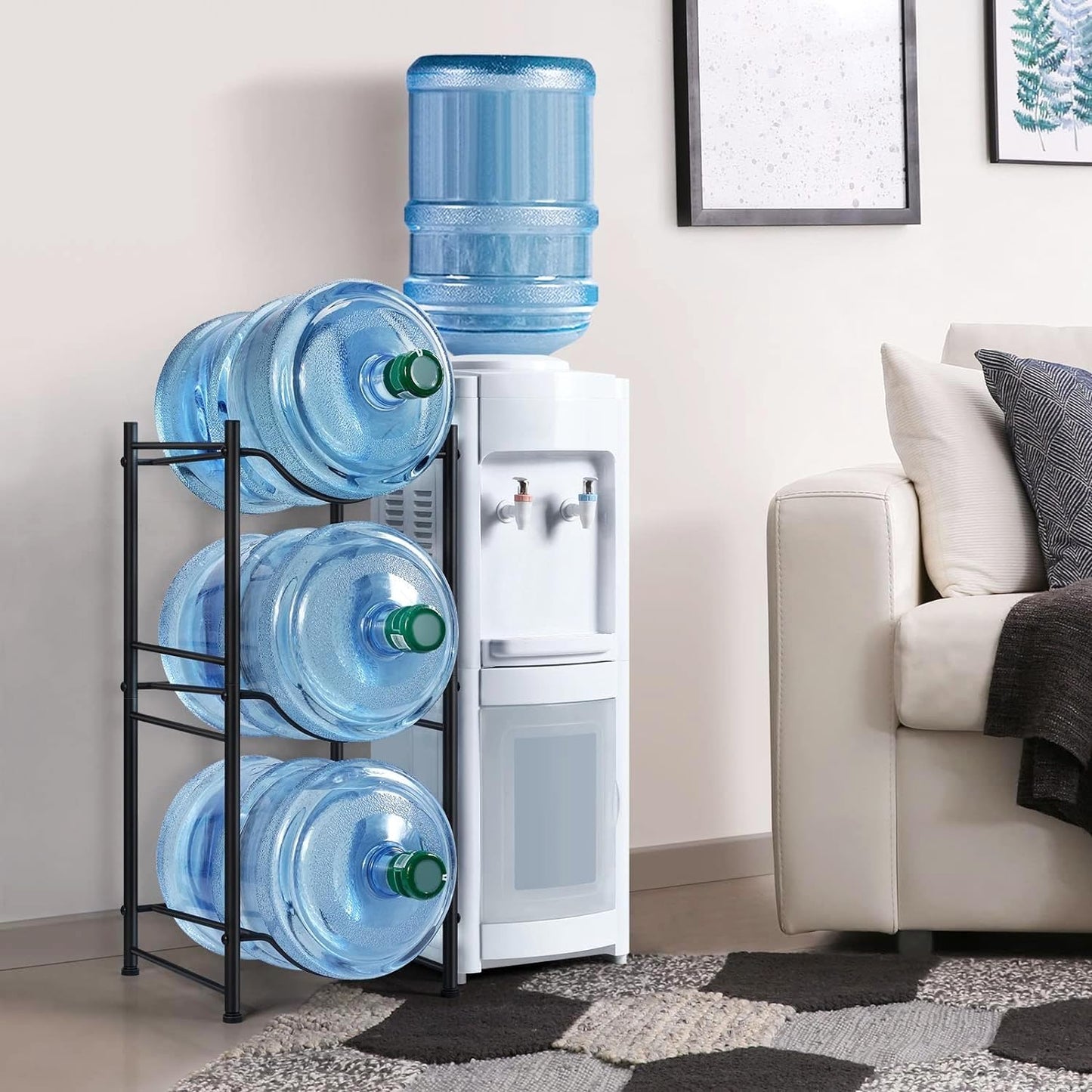 SKY-TOUCH 3 Tier Water Jug Rack, 5 Gallon Water Bottle Holder Heavy Duty Water Bottle Stand Storage for Kitchen Home and Office Easy To Assemble